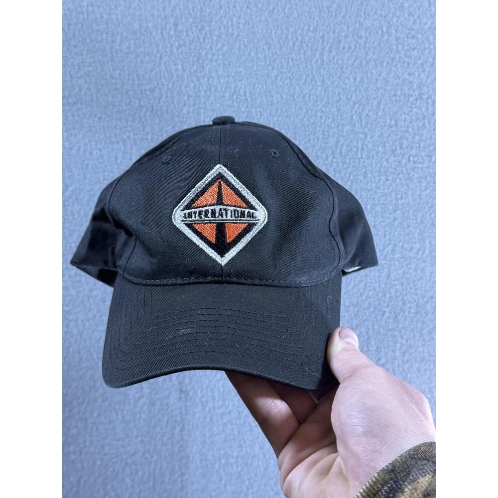 International Hat Cap Strap Back Mens One Size Black Cotton Twill‎ Truck Logo